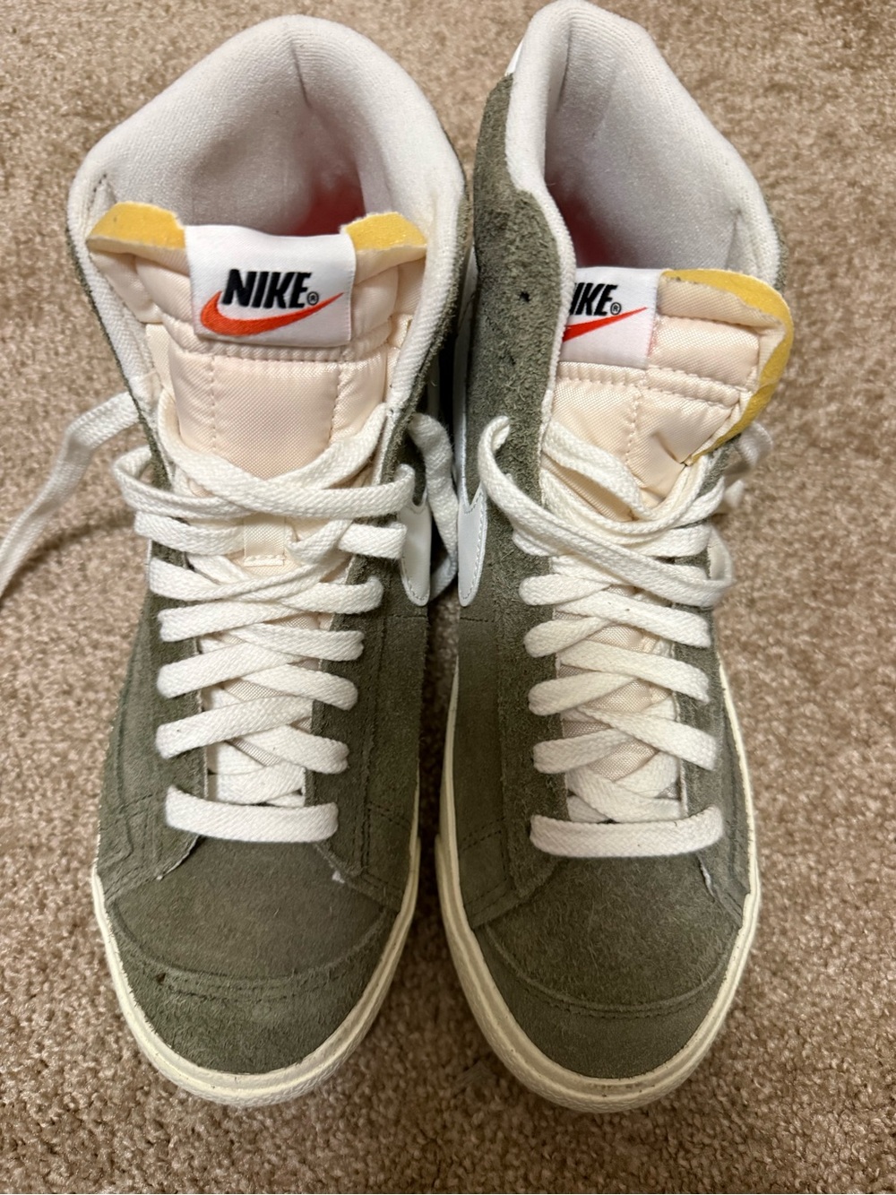 Nike High-Top Suede Sneakers in Olive and Cream blazers 77‎